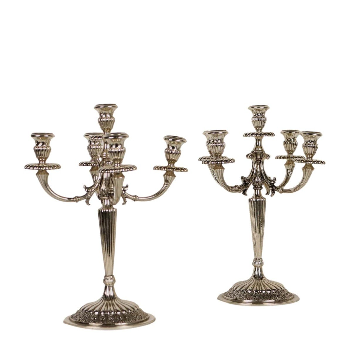 Pair Of Antique Silver Candle-holders Man. Milan Italy XX Century