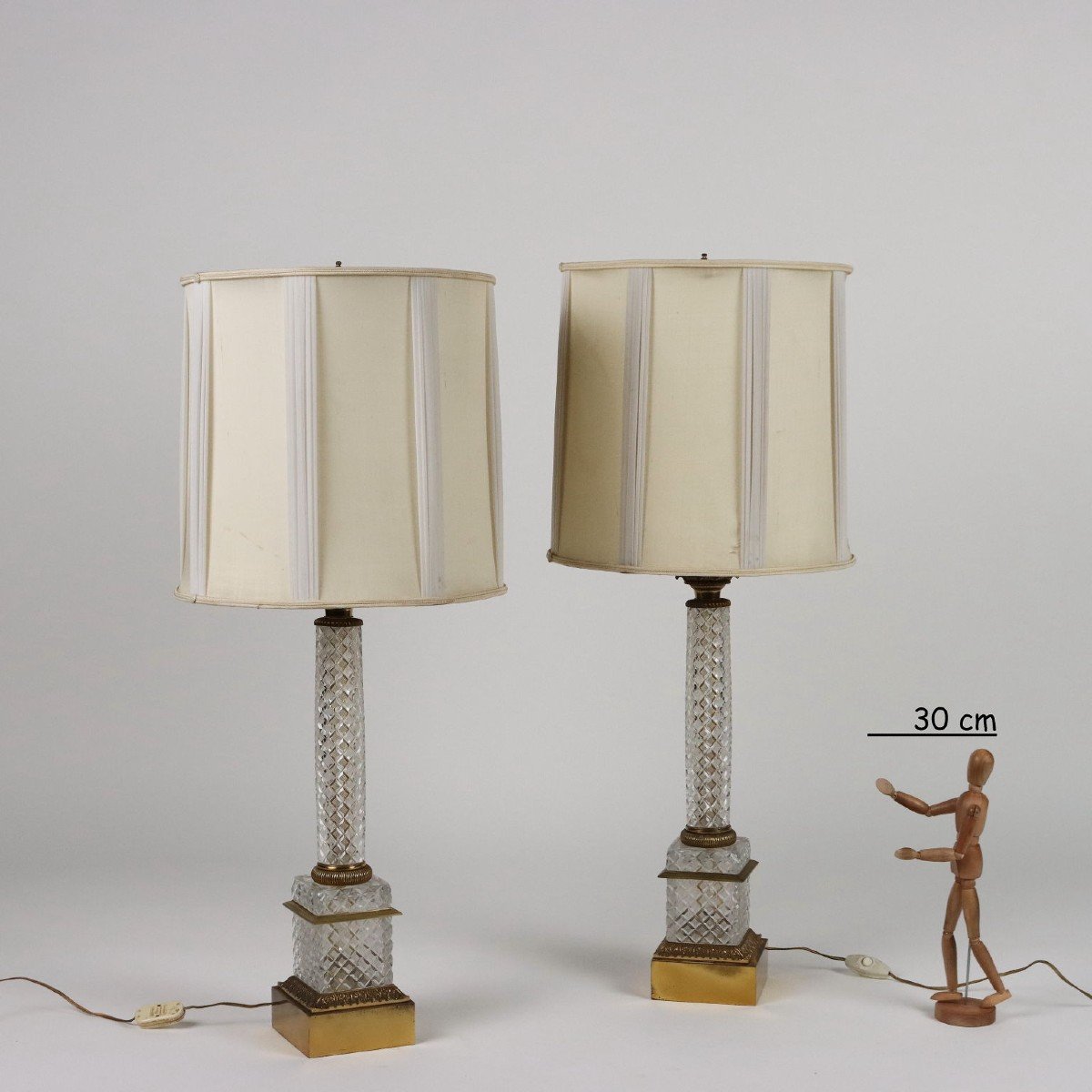 Antique Table Lamps Paris '900 Cut Crystals Bronze Lampshades-photo-2