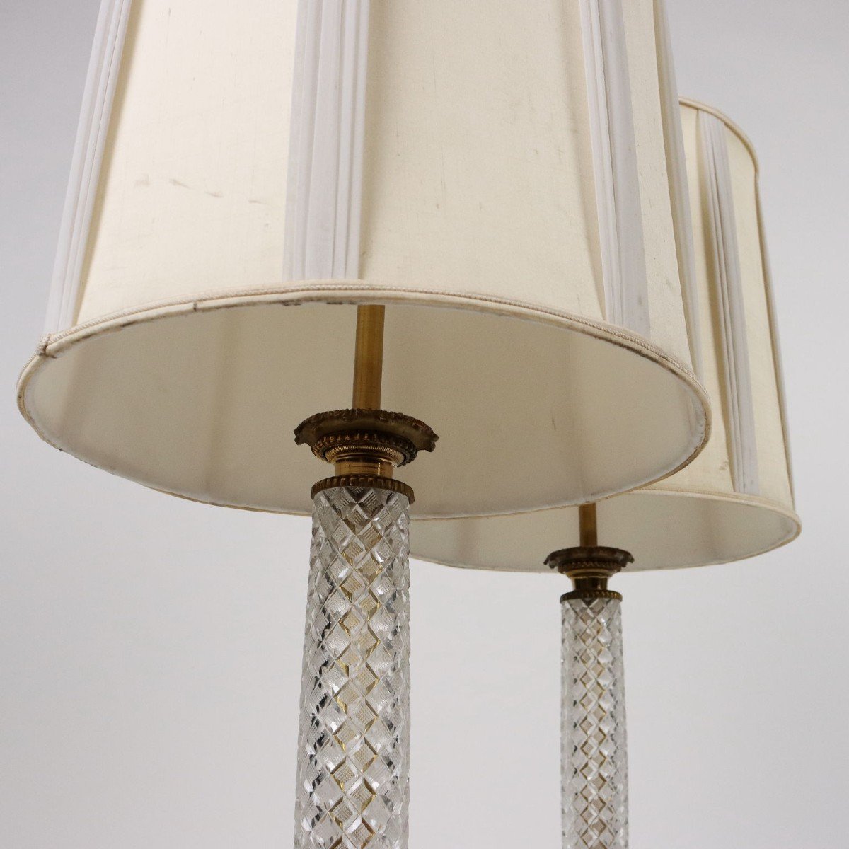 Antique Table Lamps Paris '900 Cut Crystals Bronze Lampshades-photo-4