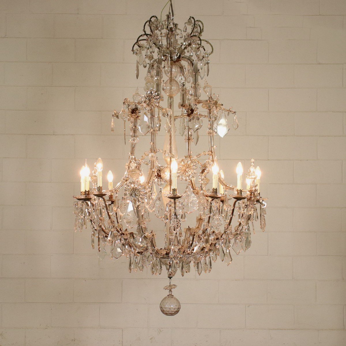 Chandelier Maria Theresa Iron Bronze Glass Italy Late 18th Century-photo-3