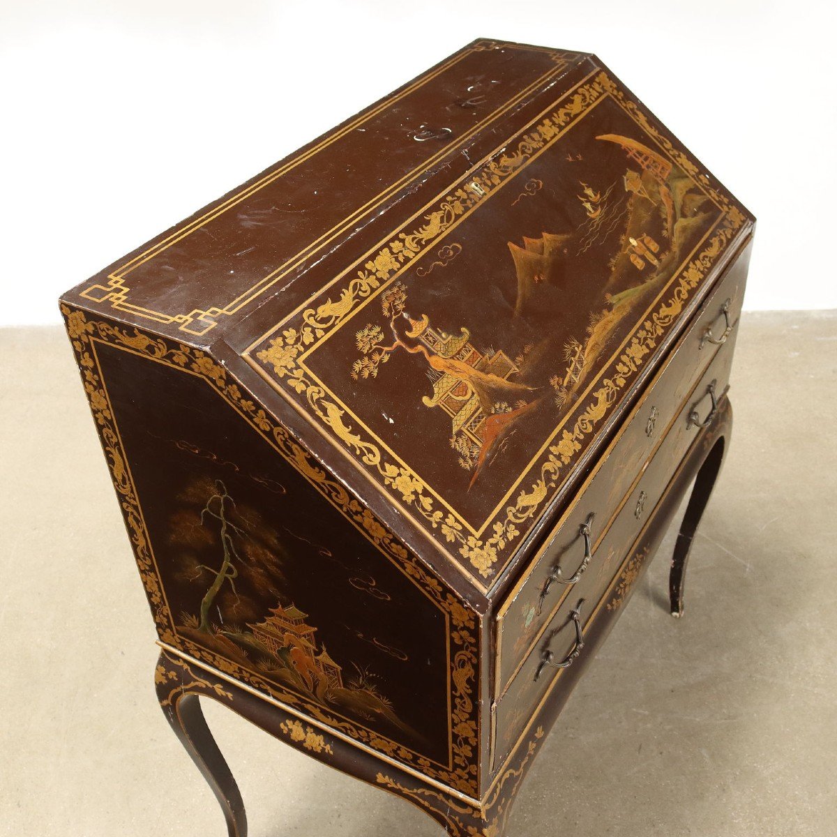 Antique Drop Leaf Cabinet Chinoiserie Walnut Italy XX Century-photo-6