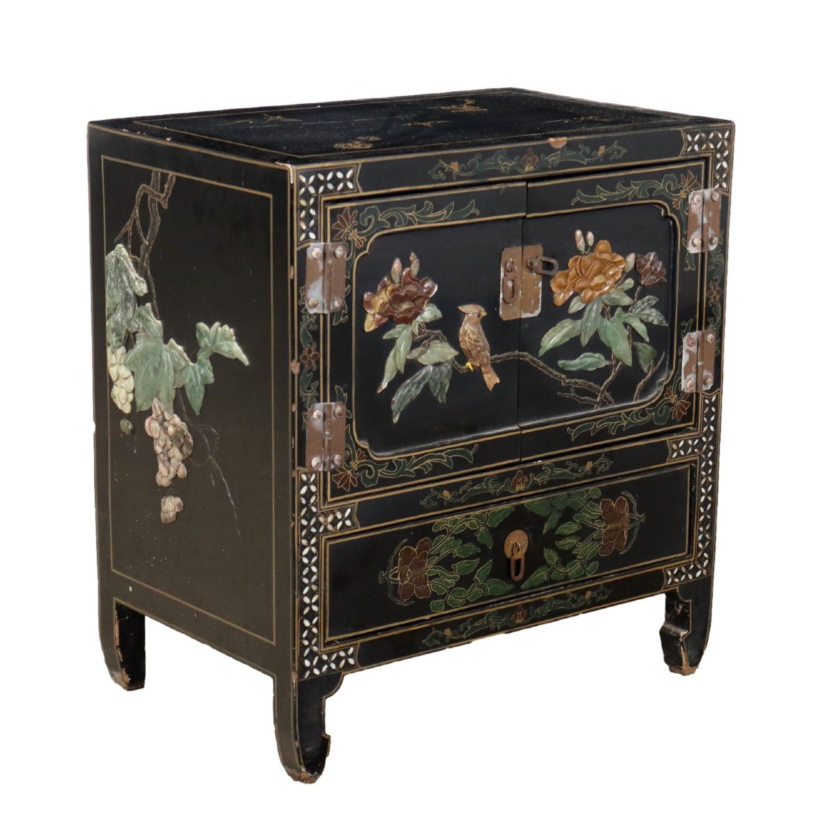 Table De Chevet Ancienne Style Chinoiserie Bois Laqué XXe Siècle