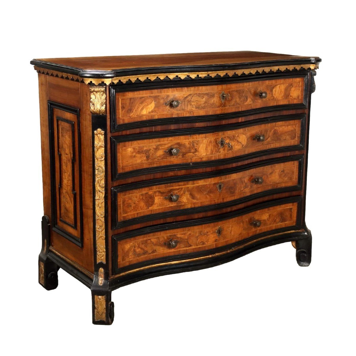 Antique Baroque Chest Of Drawers Walnut 4 Drawers Italy XVIII Century