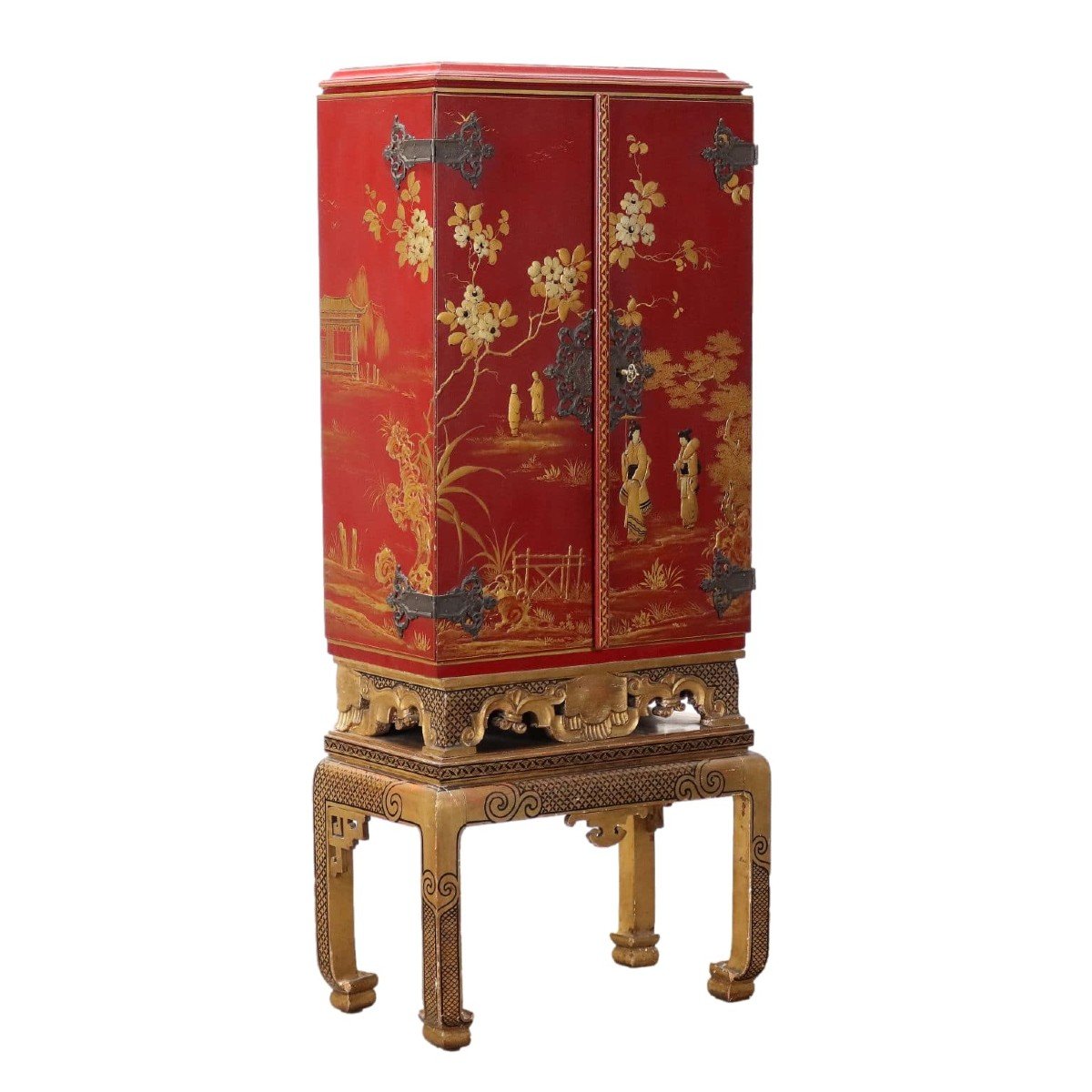 Meuble Bar Ancien Style Chinoiserie Bois Laqué Chine XXe Siècle