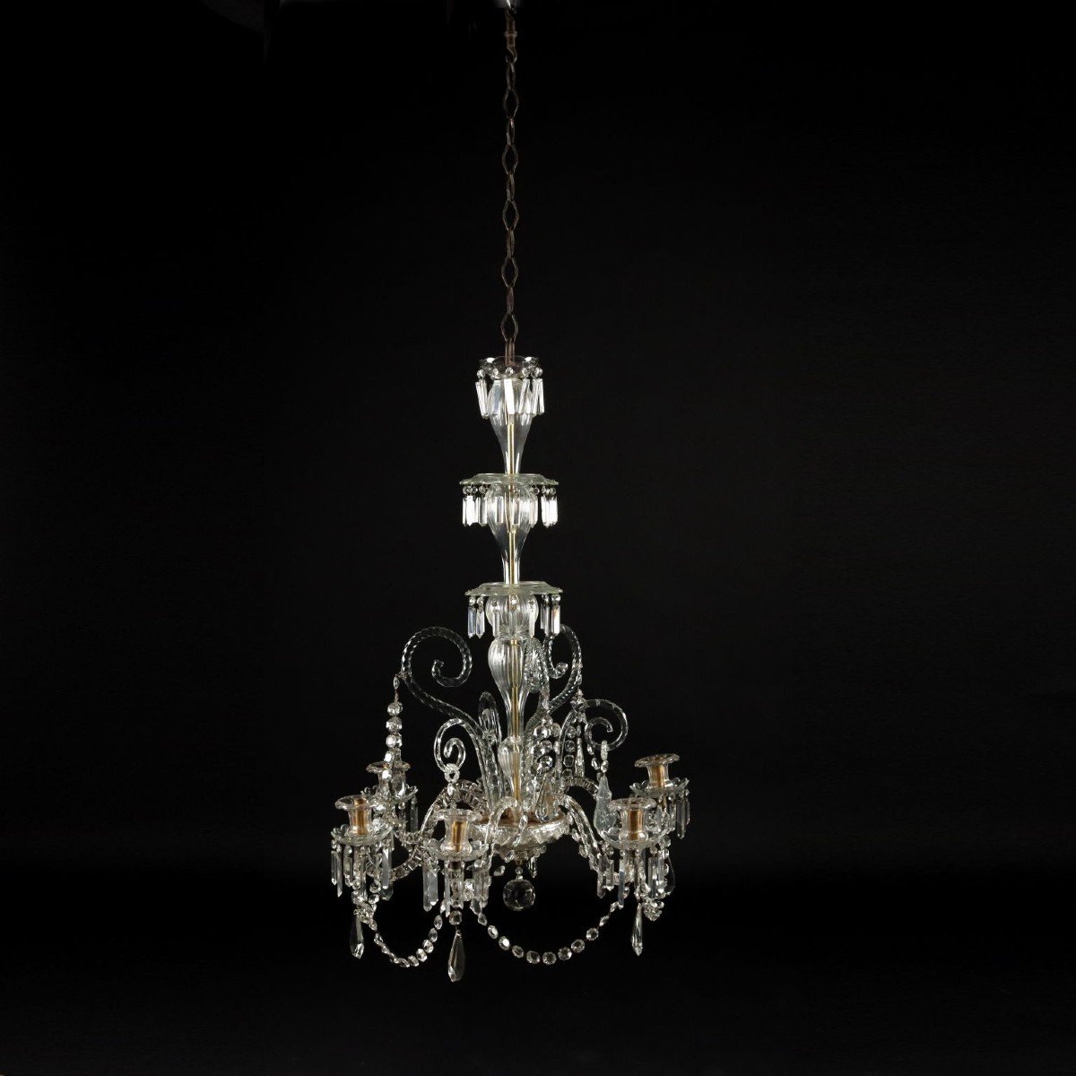 Ancient Chandelier In Glass With 6 Lights From The XIX Century