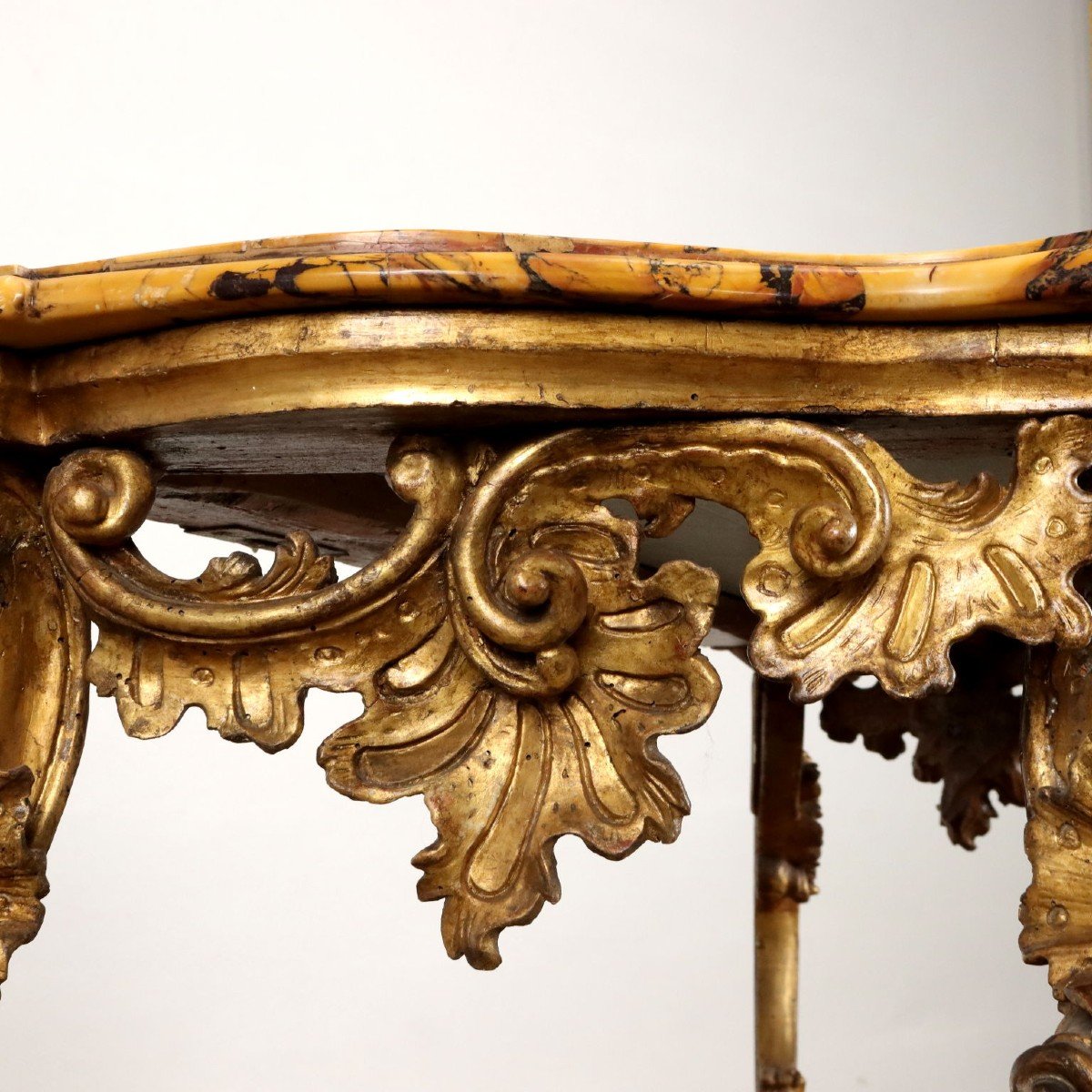 Console Baroque Ancien En Bois Doré Et Marbre XVIIIe Siècle-photo-4