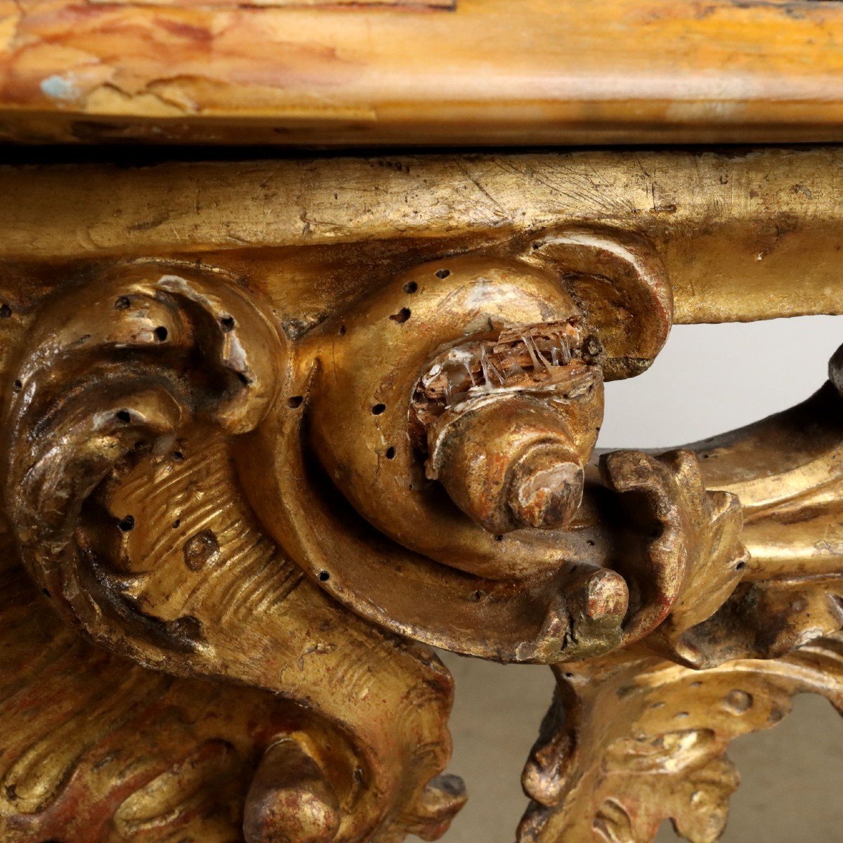 Console Baroque Ancien En Bois Doré Et Marbre XVIIIe Siècle-photo-7