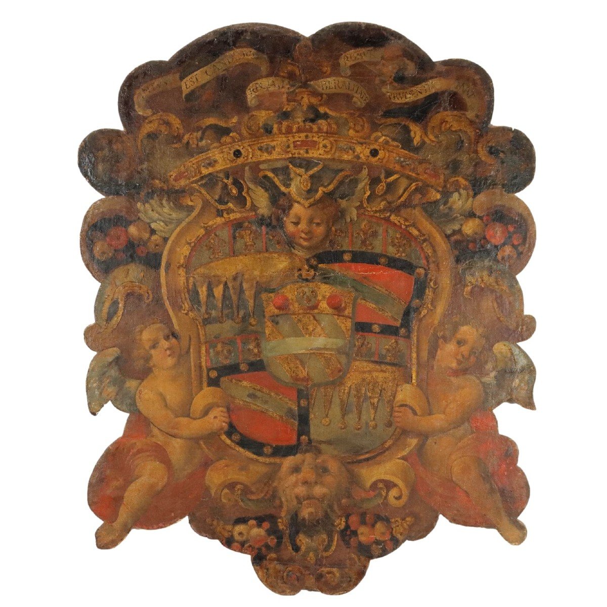 Blason Baroque Ancien Bois Doré Et Coloré Italie XVIIe-xviiie Siècle