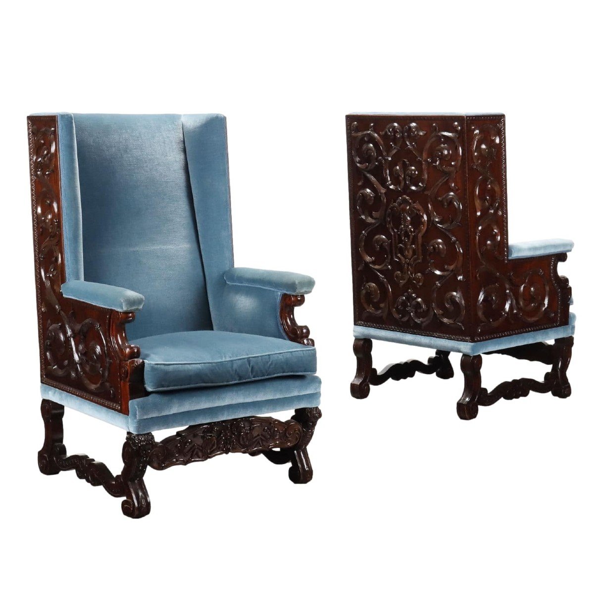 Fauteuils Anciens Style Néo-baroque Noyer Italie XIXe Siècle