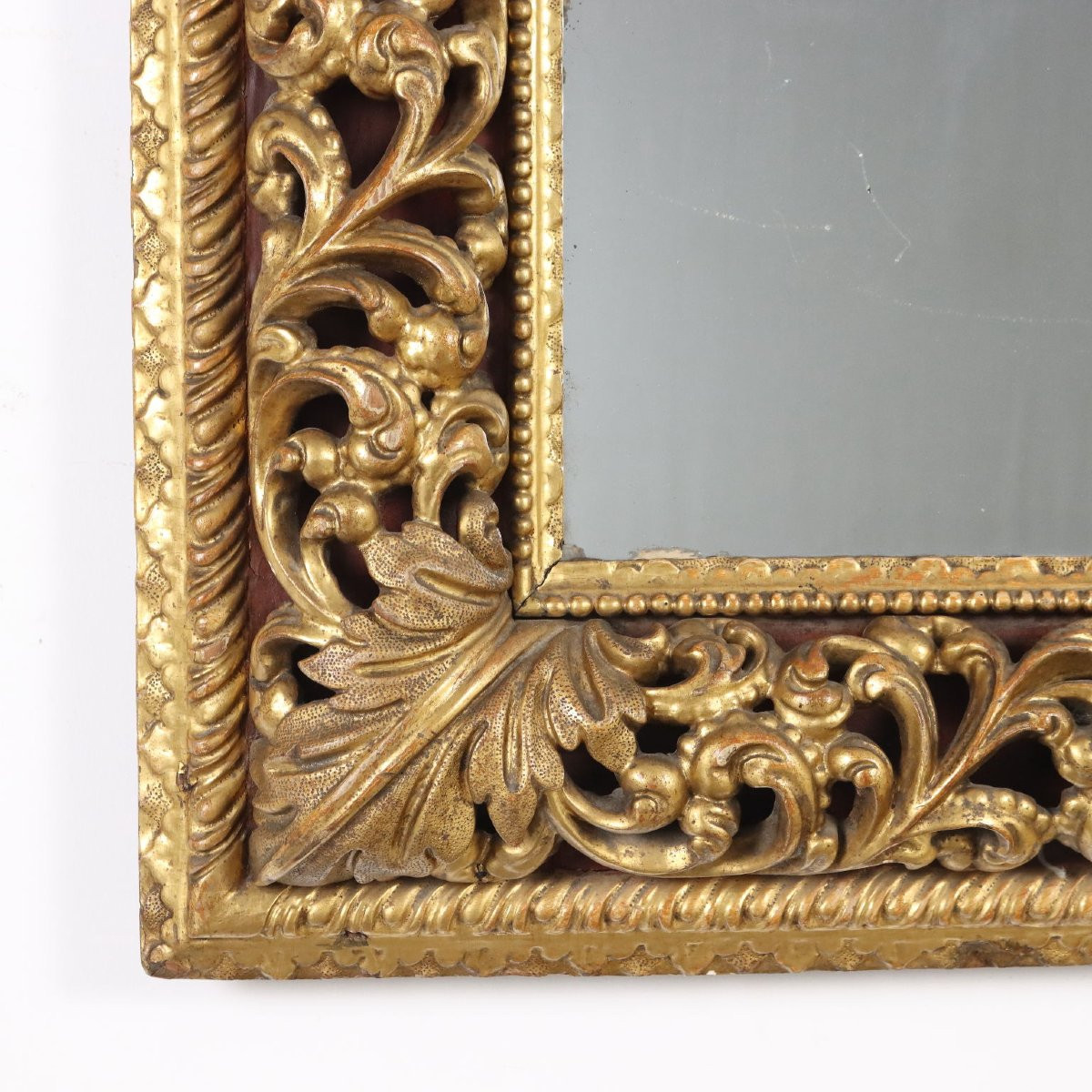 Antique Baroque Mirror Gilded Carved Wood XVIII Century-photo-2