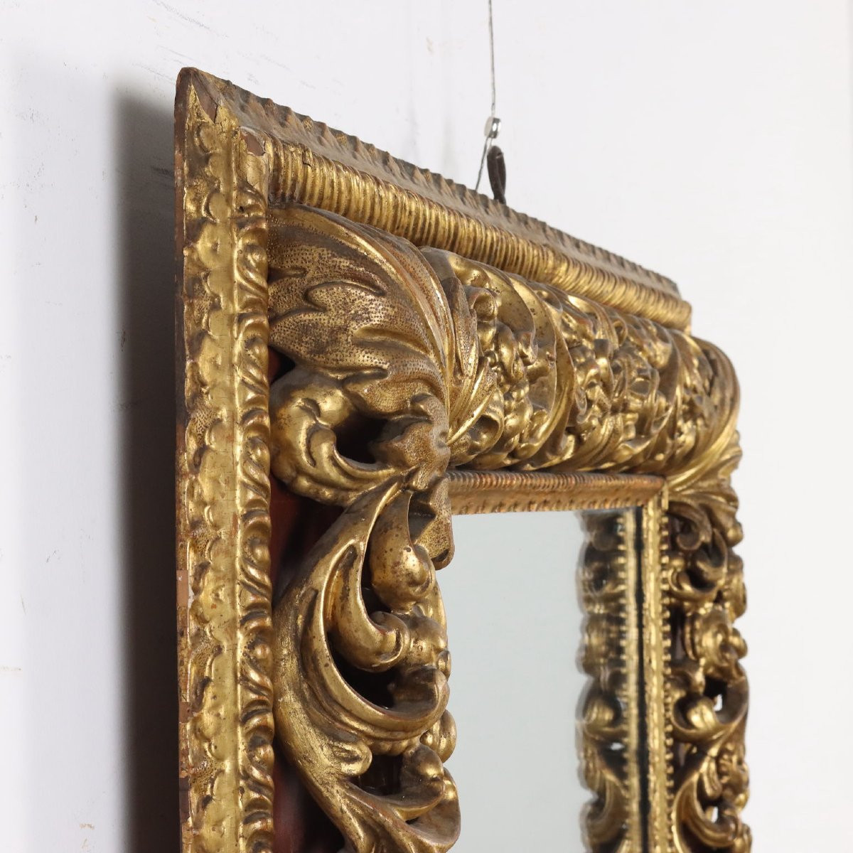 Antique Baroque Mirror Gilded Carved Wood XVIII Century-photo-5