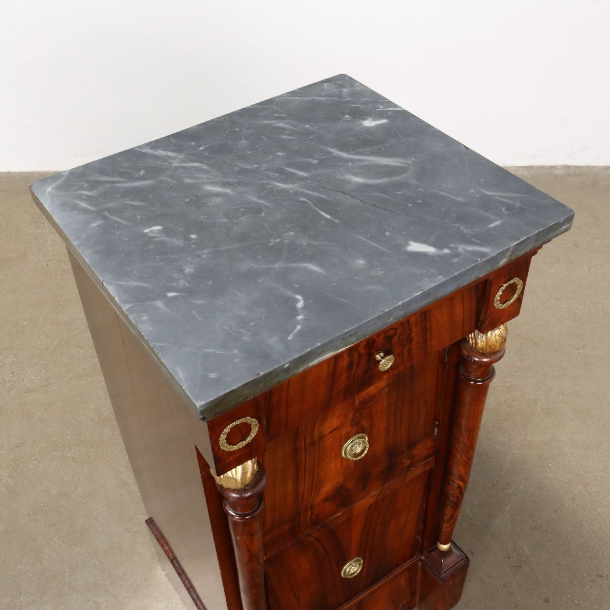 Antique Bedside Tables Empire Walnut Marble Italy XIX Century-photo-6