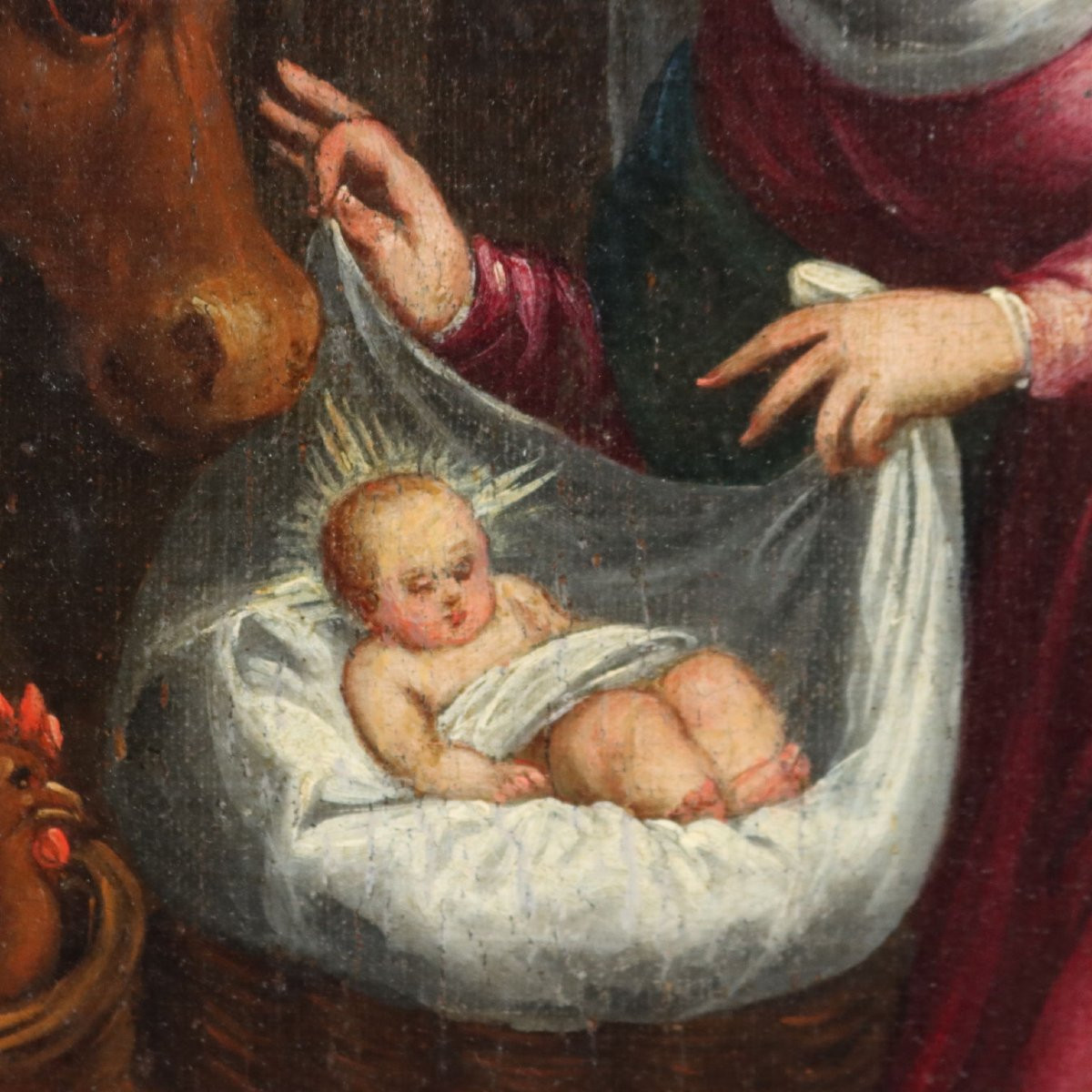 Antique Painting Religious Subject Oil On Canvas XVIII Century Adoration Of The Shepherds-photo-4