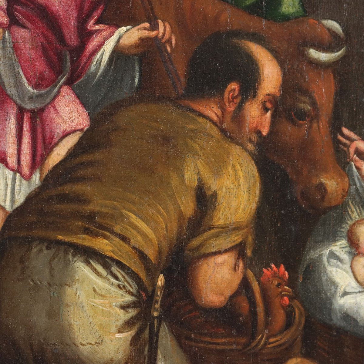 Antique Painting Religious Subject Oil On Canvas XVIII Century Adoration Of The Shepherds-photo-3