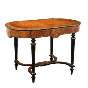 Antique Writing Desk W.m. Johnson & Son Walnut Burl Veneer 1870 Ca.