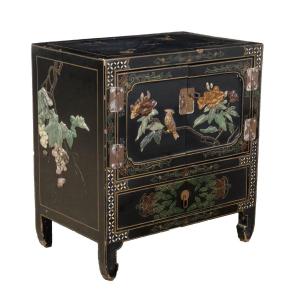 Antique Bedside Table Chinoiserie Style Lacquered Wood XX Century