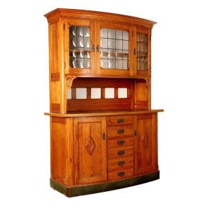 Antique Art Nouveau Cupboard With Windows Larch XIX-xx Century