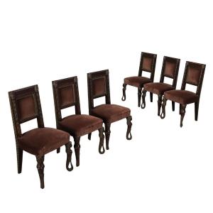 Antique Chairs Rino Galbiati Walnut Velvet Italy XX Century