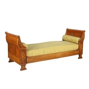 Antique Restoration Sofa Walnut Inlays Italy XIX Century