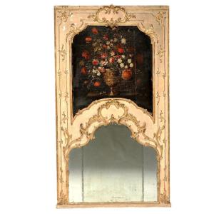 Ancient Lombard Chimney Mirror Milan '700 Engraved Lacquered Still Life