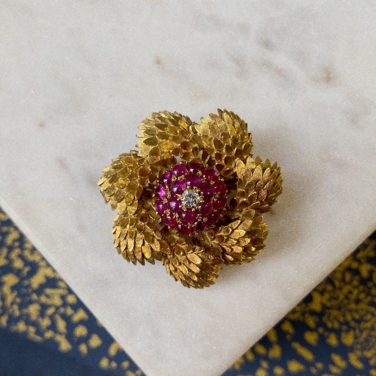 Vintage Unheated Ruby Scales Brooch Diamonds-photo-2