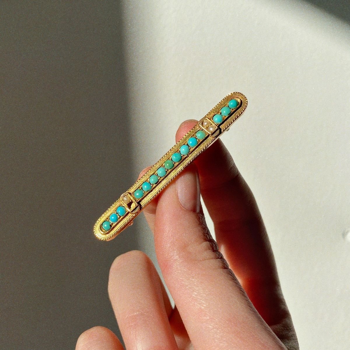 Old Turquoise Sea Barrette Brooch-photo-3