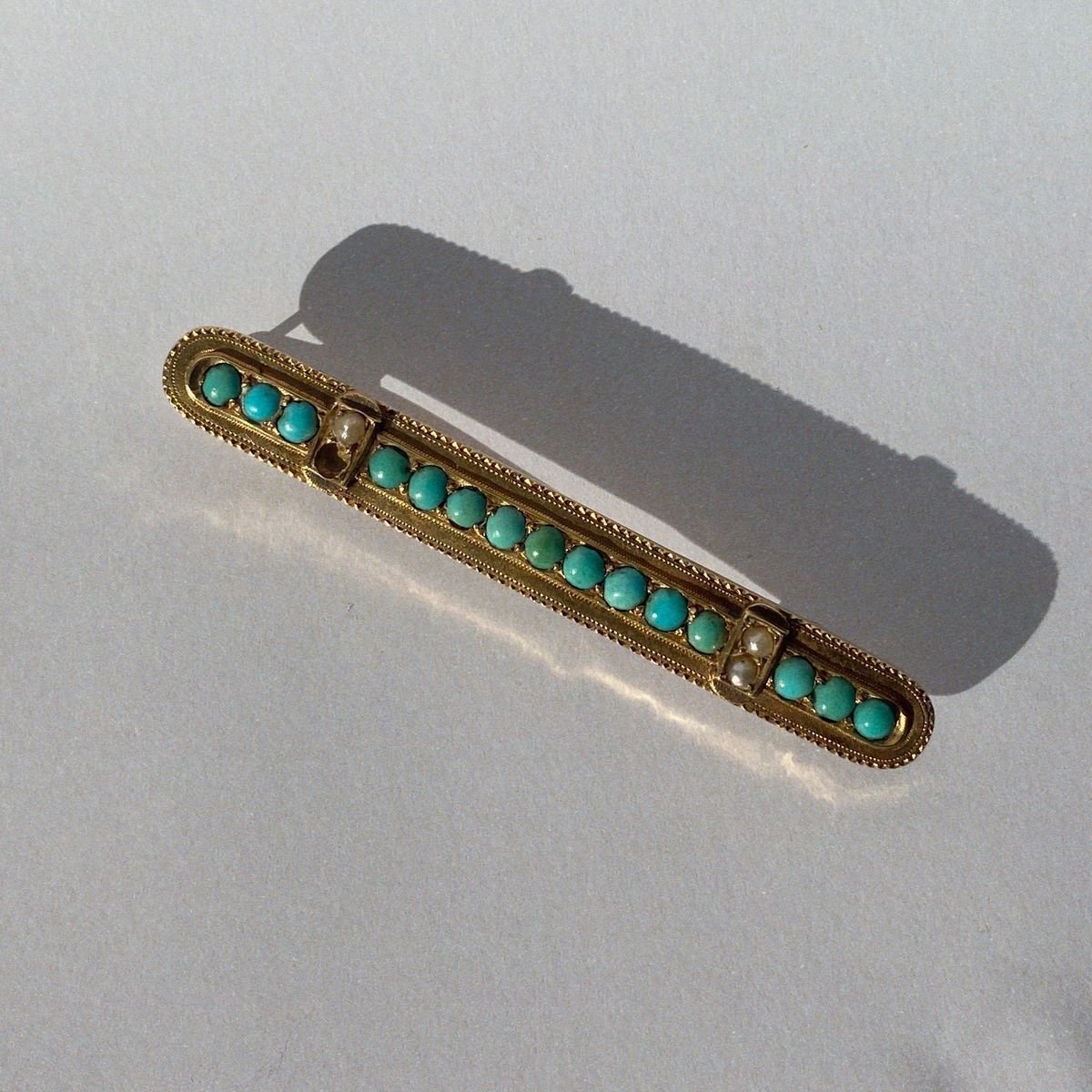 Old Turquoise Sea Barrette Brooch-photo-4