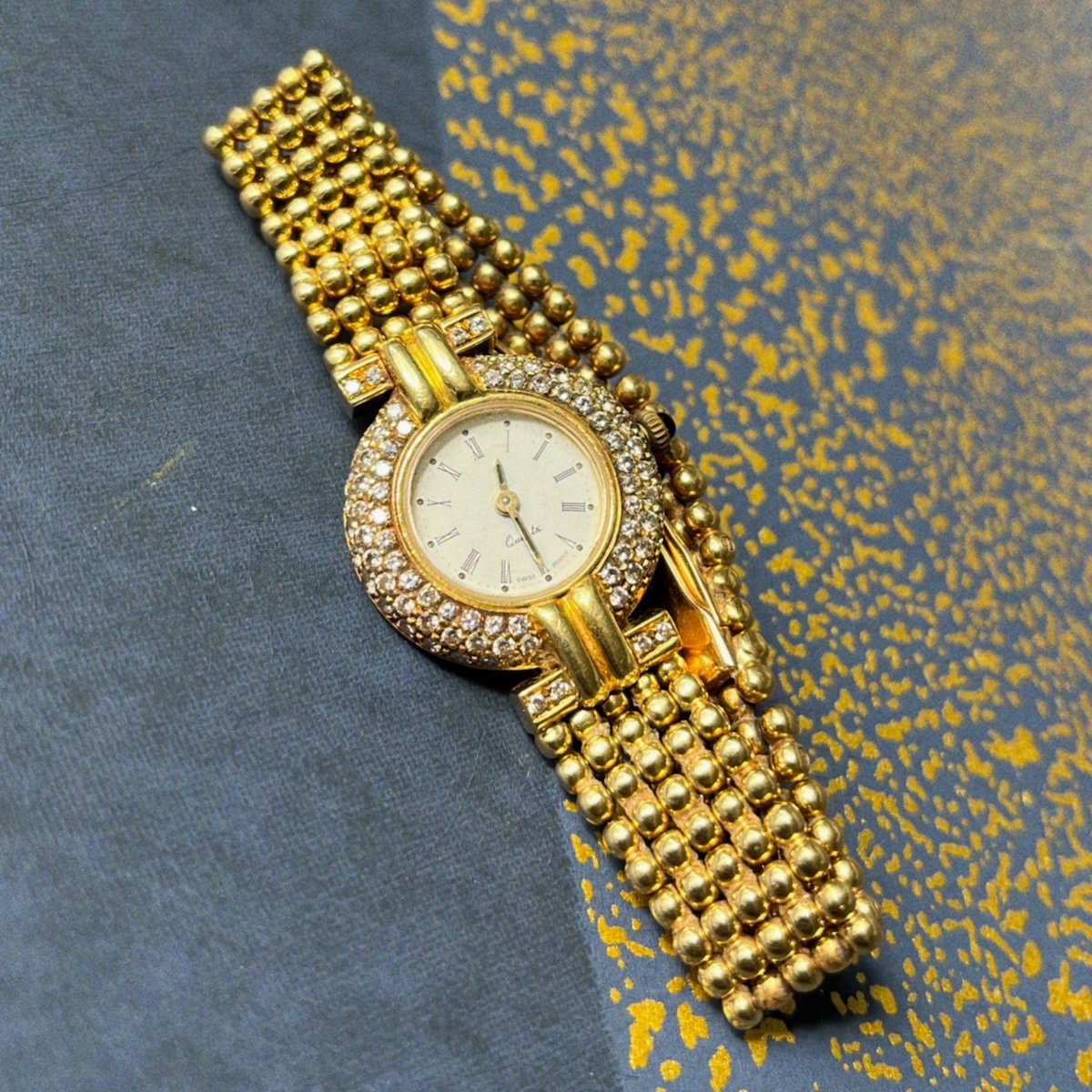 Vintage Tennis Watch Gold Diamonds 1.90 Carat -photo-2