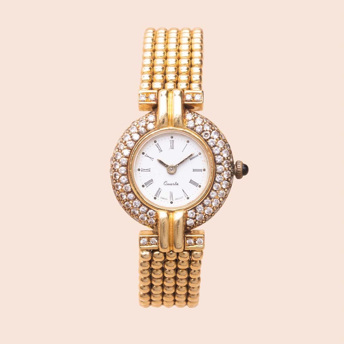 Vintage Tennis Watch Gold Diamonds 1.90 Carat 