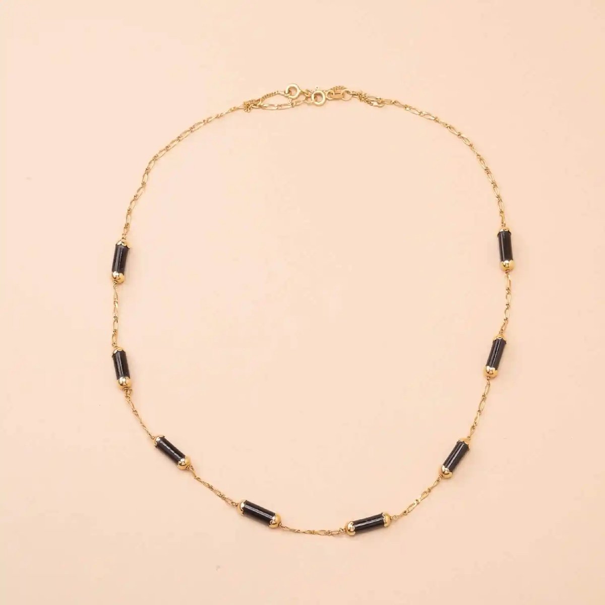 Yellow Gold Onyx Sticks Necklace