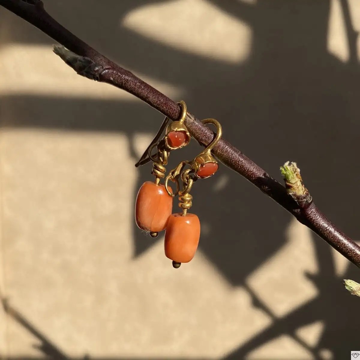 Pendants Oreilles Or Cabochon Corail-photo-3