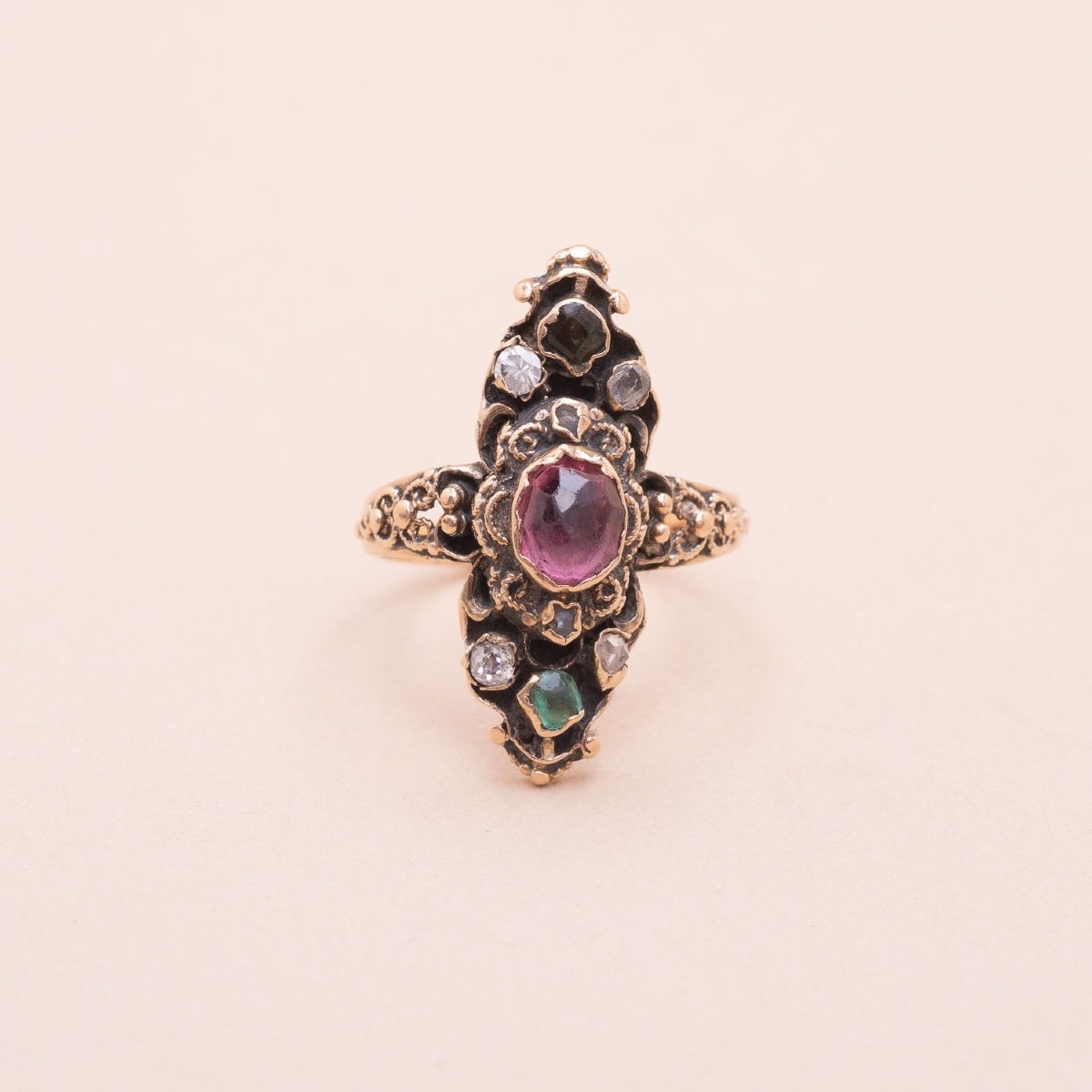 Bague Marquise Colorée 19e Siècle