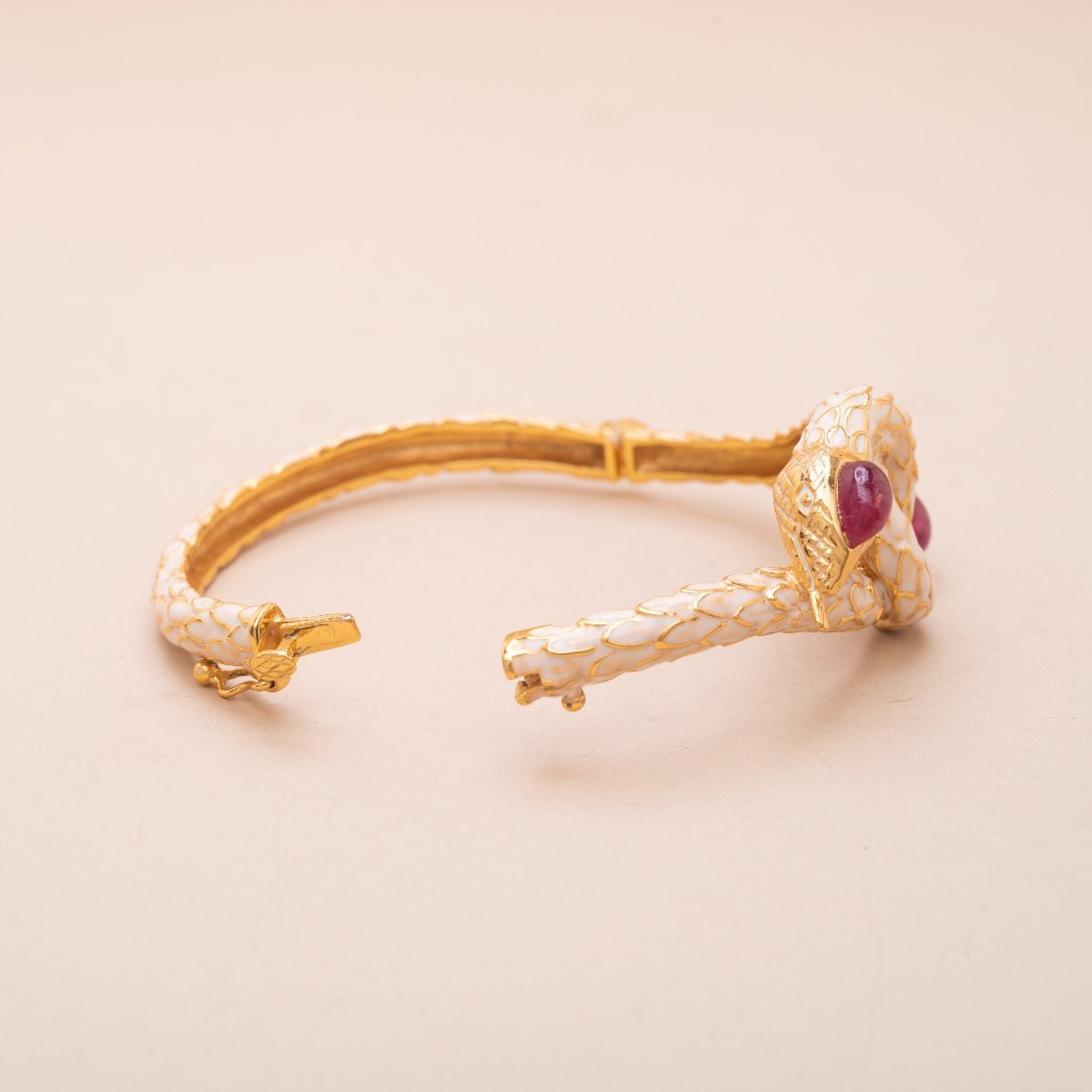 2.5 Carat Ruby Enamel Snake Bangle Bracelet-photo-3