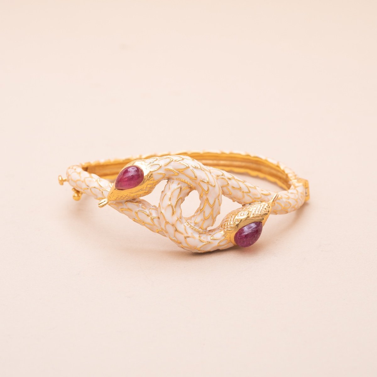 2.5 Carat Ruby Enamel Snake Bangle Bracelet