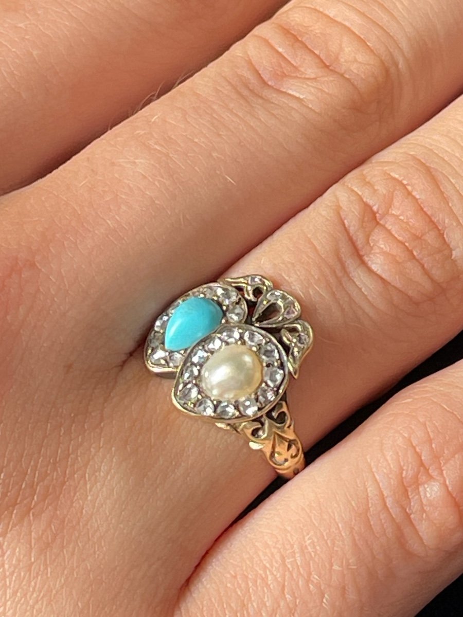 Antique Pearl Blowing Turquoise Wedding Ring 1780