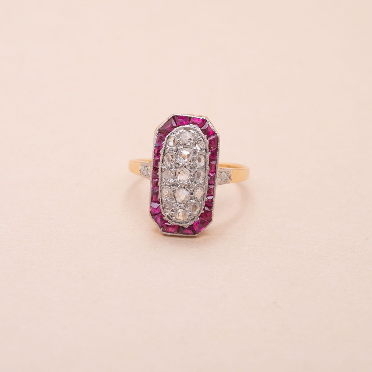 Antique Art Deco Lucie Calibrated Ruby Diamond Ring 