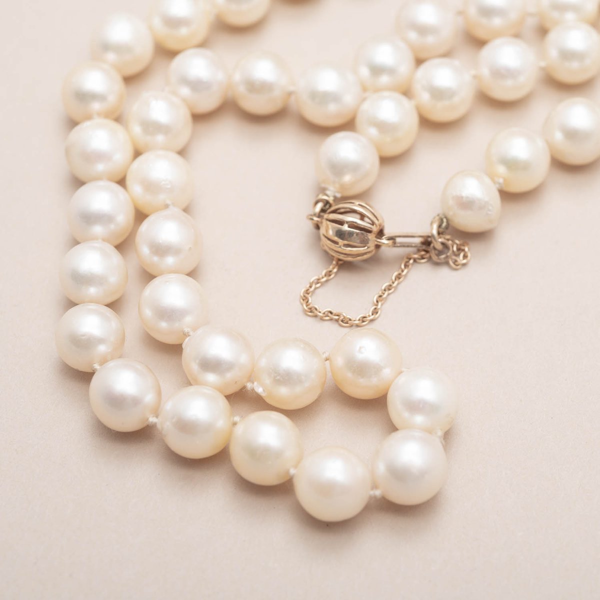 Vintage Cultured Pearl Necklace With Gold Ball Clasp 