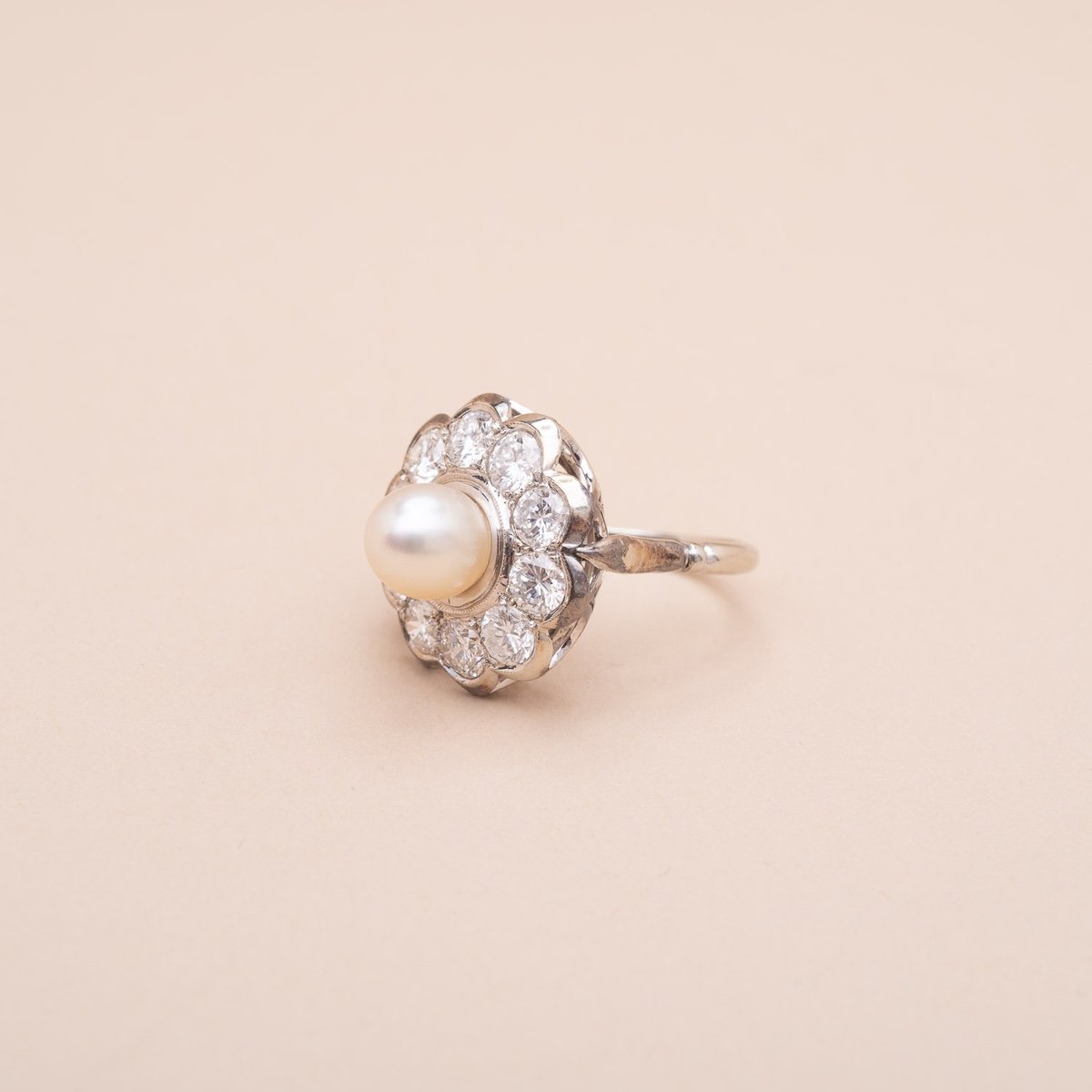 Bague Vintage Daisy Perles Diamants 1,20 Carat -photo-3