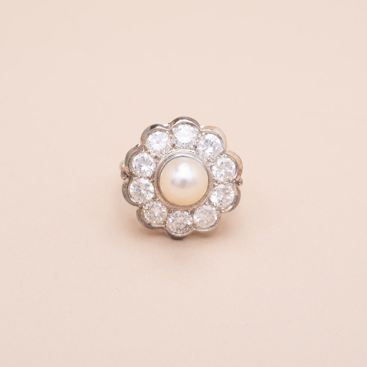 Bague Vintage Daisy Perles Diamants 1,20 Carat 