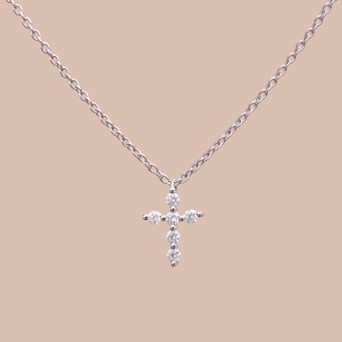 Collier Vintage Croix Diamants 0.12 Carat