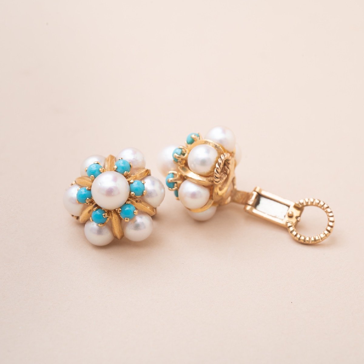 Joan Turquoise Vintage Pearl Clips 1960-photo-2