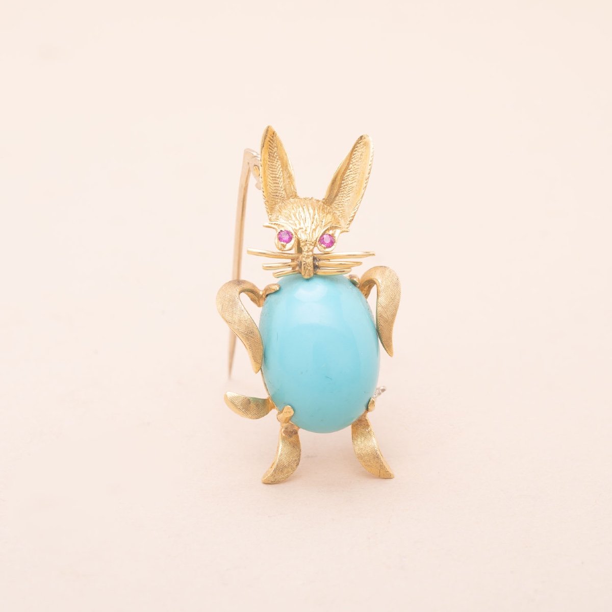 Broche Lapin Turquoise Rubis 1970