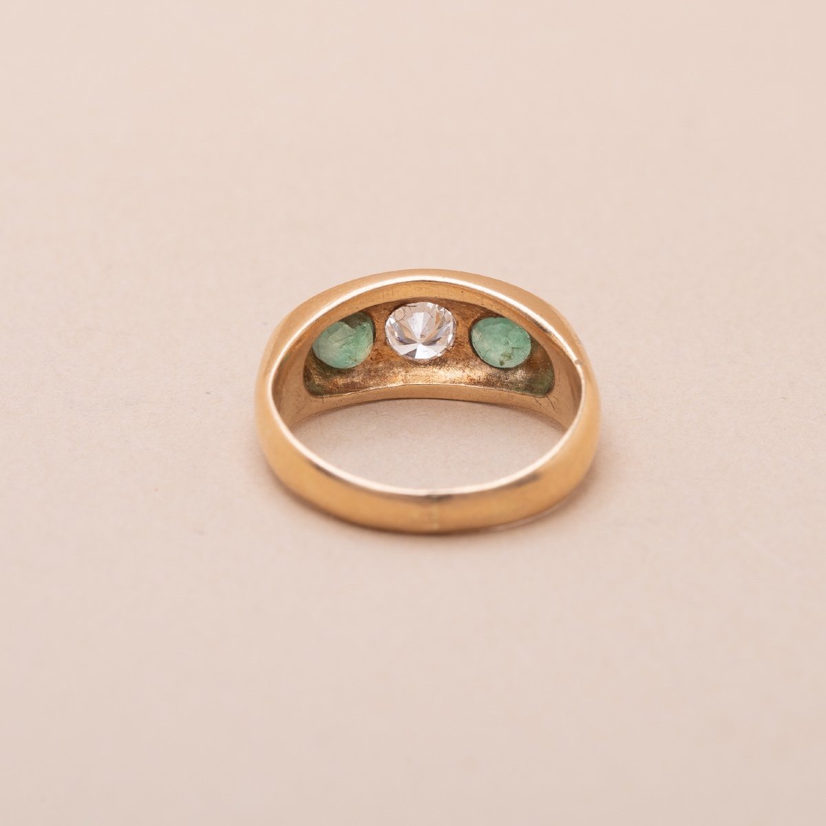 Bandeau Ring Gold Trilogy Diamonds Emeralds-photo-2