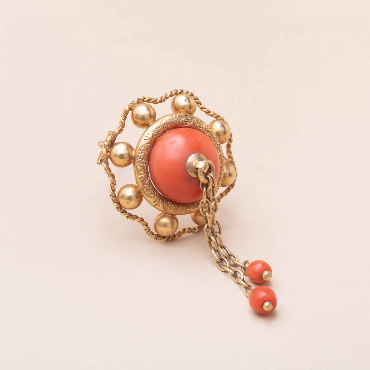 Broche Pompon Corail Or Jaune 1900-photo-2