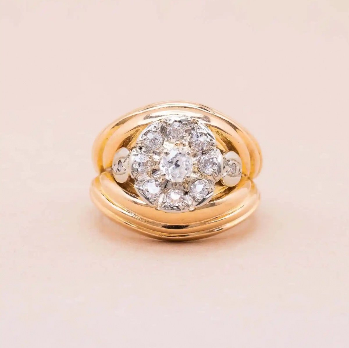 Tank Boule Ring Gold And Platinum Old Diamonds