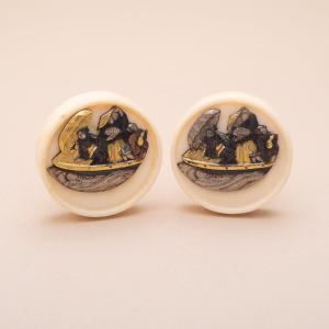 Pair Of Old Japanese Kimono Buttons