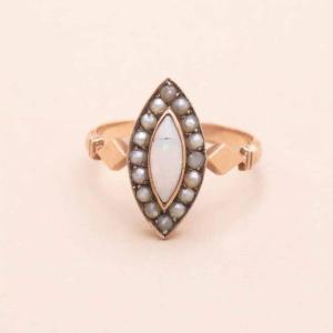 Bague Marquise Or Rose Opale