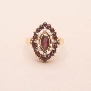 Bague Marquise Grenats Perles