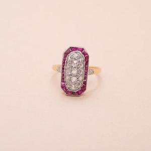 Antique Art Deco Lucie Calibrated Ruby Diamond Ring 