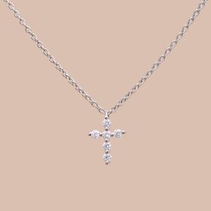 Collier Vintage Croix Diamants 0.12 Carat